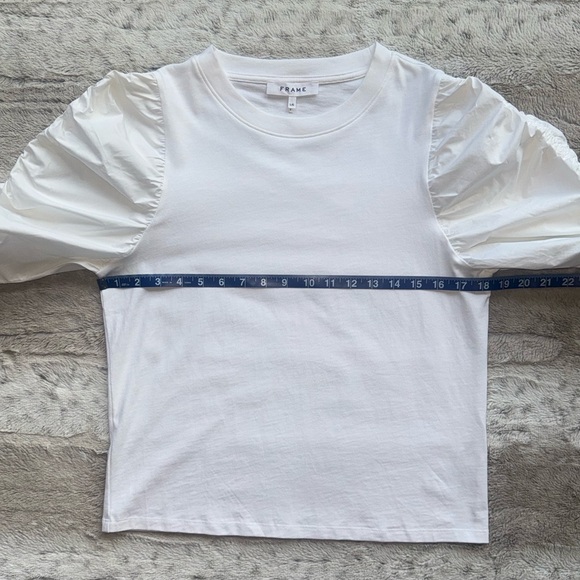 FRAME💕Ruched Tie Sleeve Tee in Blanc Size L - Picture 9 of 15